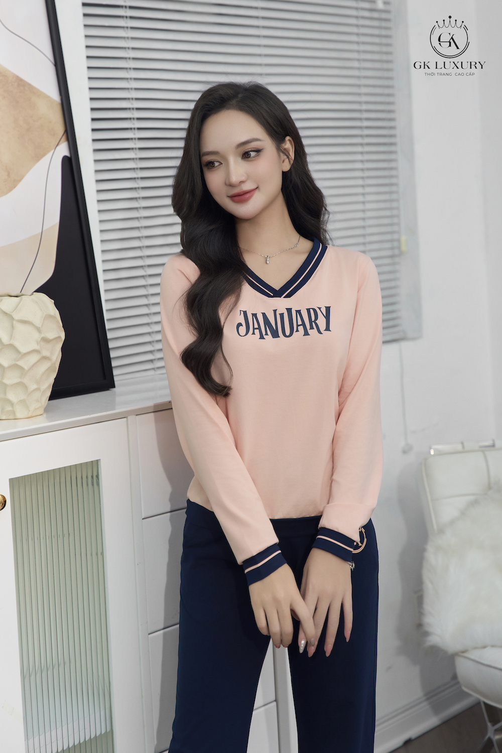 Bộ cotton cổ tim dài tay GK150